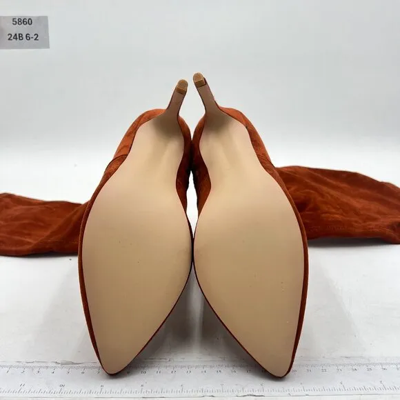 Brown Women Pointed Toe Over The Knee High Stilettos Heel Wide Calf Zipper Shoes