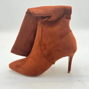 Brown Women Pointed Toe Over The Knee High Stilettos Heel Wide Calf Zipper Shoes