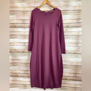 Bryn Walker Maroon Phillipa Long Sleeve Lagenlook Pocket Minimalist Maxi Dress S