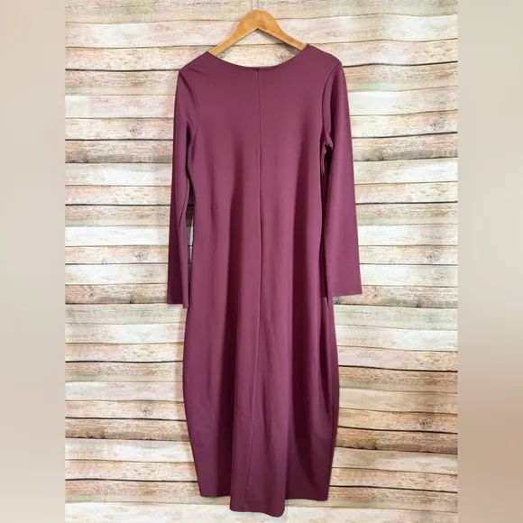 Bryn Walker Maroon Phillipa Long Sleeve Lagenlook Pocket Minimalist Maxi Dress S