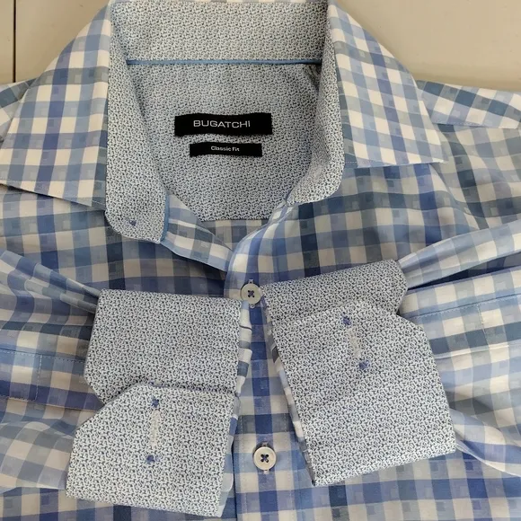 Bugatchi Men's Luxury Cotton Classic Fit Long Sleeve Casual Button Dress Shirt