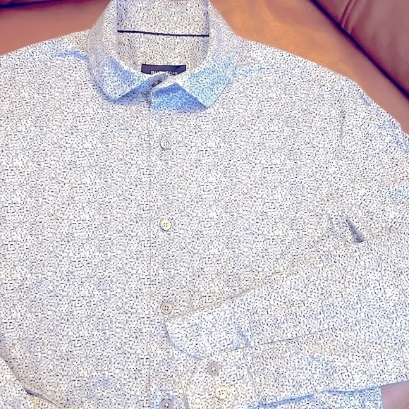BUGATCHI UOMO JAMES CLASSIC BLUE GEOMETRIC LUXURY DRESS SHIRT