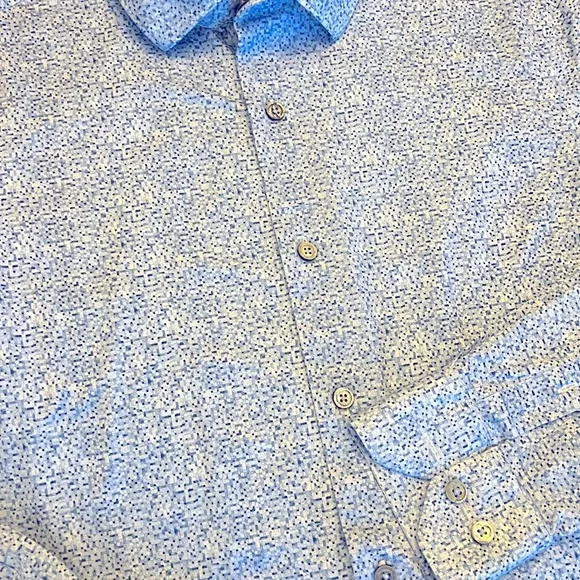 BUGATCHI UOMO JAMES CLASSIC BLUE GEOMETRIC LUXURY DRESS SHIRT