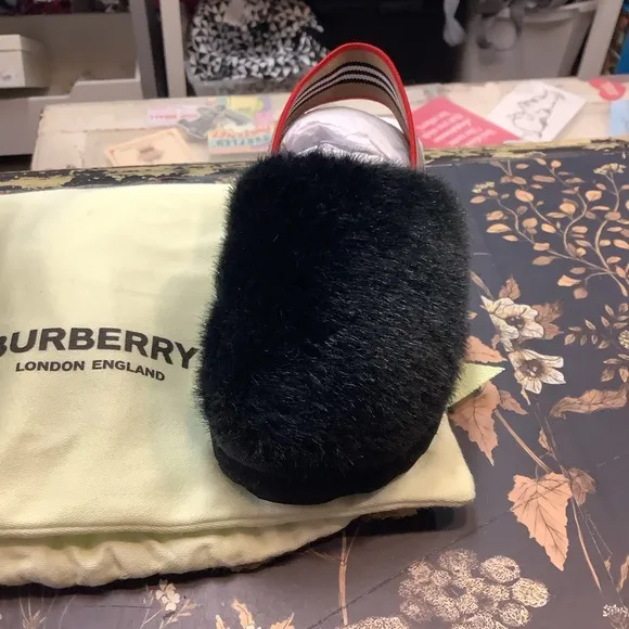 Burberry Black Fur Slippers