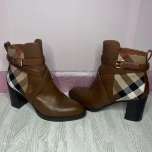 Burberry Brown Plaid Ankle Boots