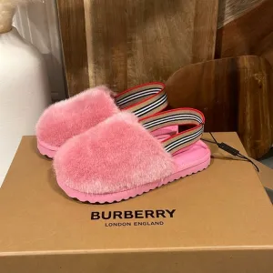 Burberry Girls Litherton Faux Fur Slippers NIB