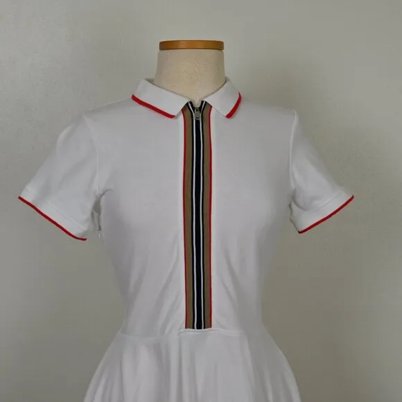 Burberry Preppy Retro Minimalist White Mini A-Line Shirt Polo Shirt Dress 14Y •
