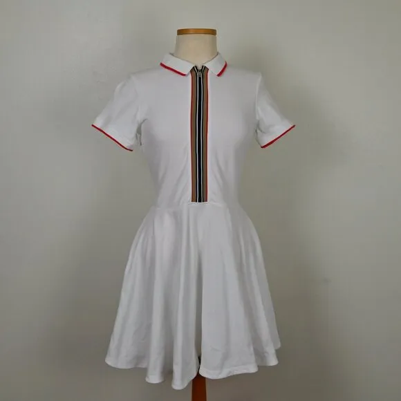 Burberry Preppy Retro Minimalist White Mini A-Line Shirt Polo Shirt Dress 14Y •