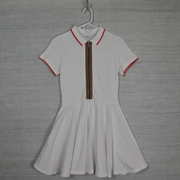Burberry Preppy Retro Minimalist White Mini A-Line Shirt Polo Shirt Dress 14Y •