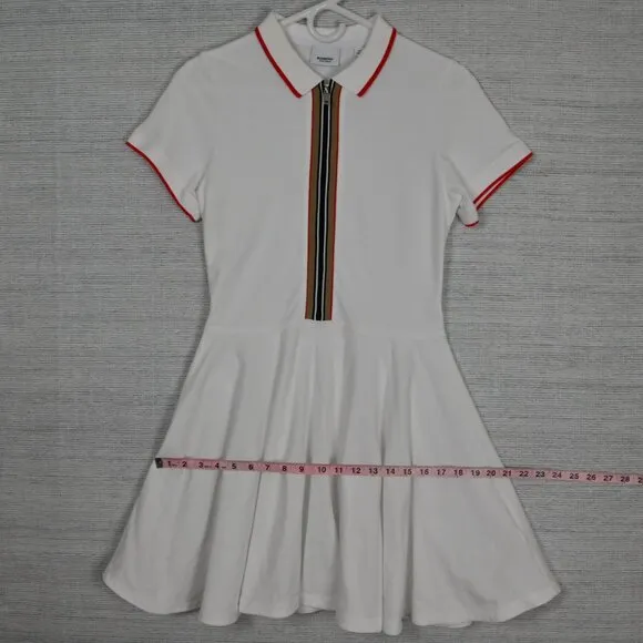 Burberry Preppy Retro Minimalist White Mini A-Line Shirt Polo Shirt Dress 14Y •