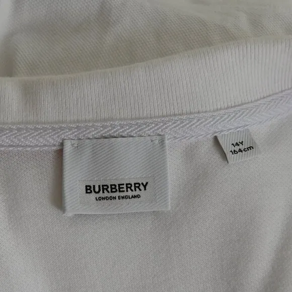 Burberry Preppy Retro Minimalist White Mini A-Line Shirt Polo Shirt Dress 14Y •
