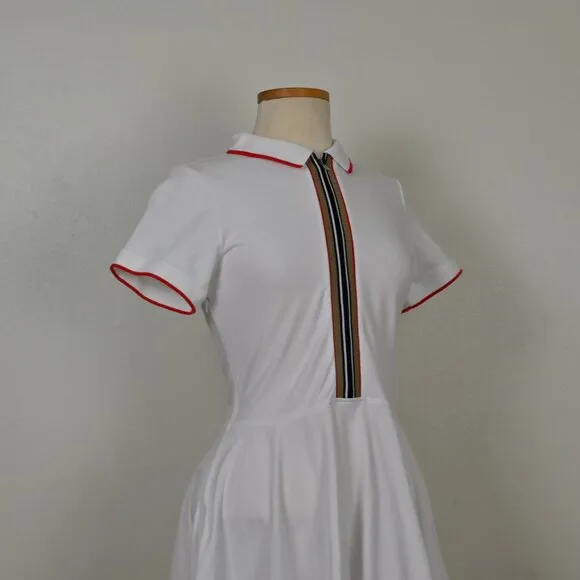 Burberry Preppy Retro Minimalist White Mini A-Line Shirt Polo Shirt Dress 14Y •