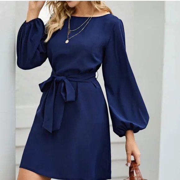 Burgundy lantern long sleeve mini dress Minimalist Work