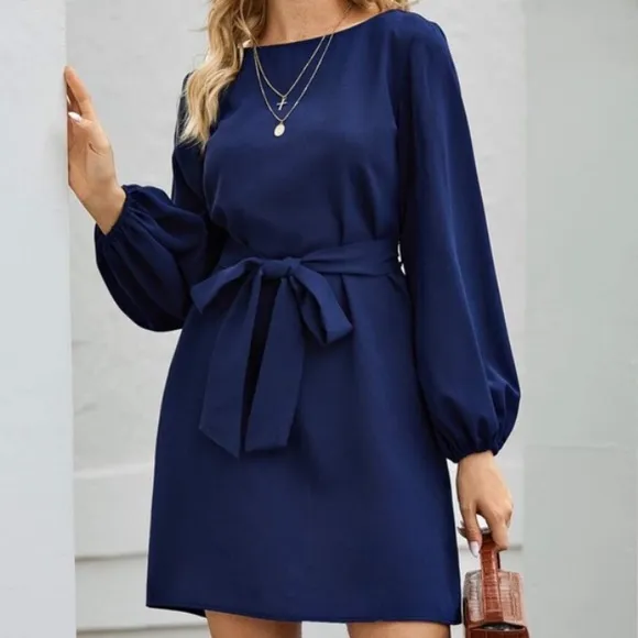Burgundy lantern long sleeve mini dress Minimalist Work