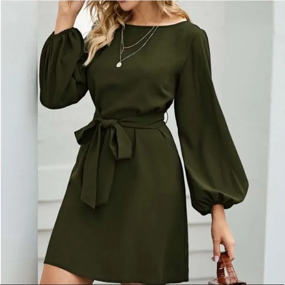Burgundy lantern long sleeve mini dress Minimalist Work
