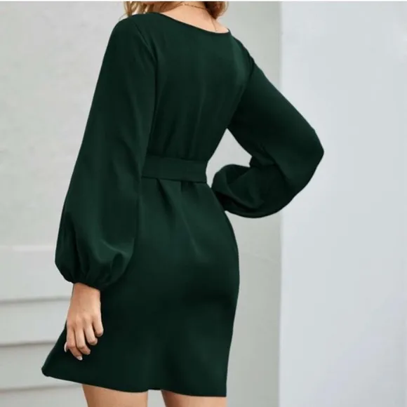 Burgundy lantern long sleeve mini dress Minimalist Work