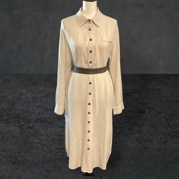 by Egreis Maybel Minimalist Button Front Shirt Dress in Cream Medium