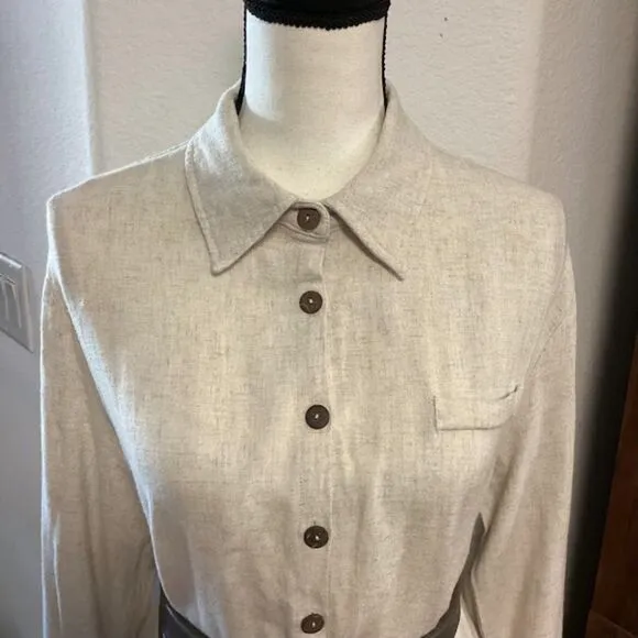 by Egreis Maybel Minimalist Button Front Shirt Dress in Cream Medium
