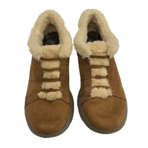 Bzees Golden Bootie Tan Faux Fur Lined Slip On Shoes Rubber Sole Women Size 8.5
