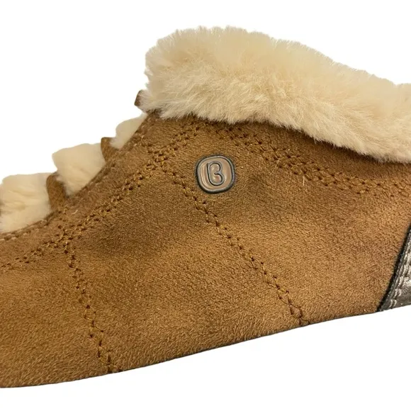 Bzees Golden Bootie Tan Faux Fur Lined Slip On Shoes Rubber Sole Women Size 8.5