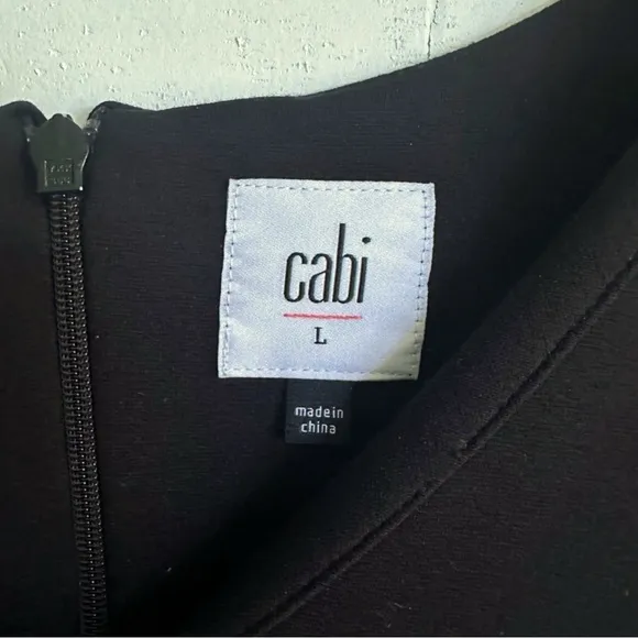 CAbi 3827 Minimalist Black Dress Sheath Size Large Short Sleeves Stretch