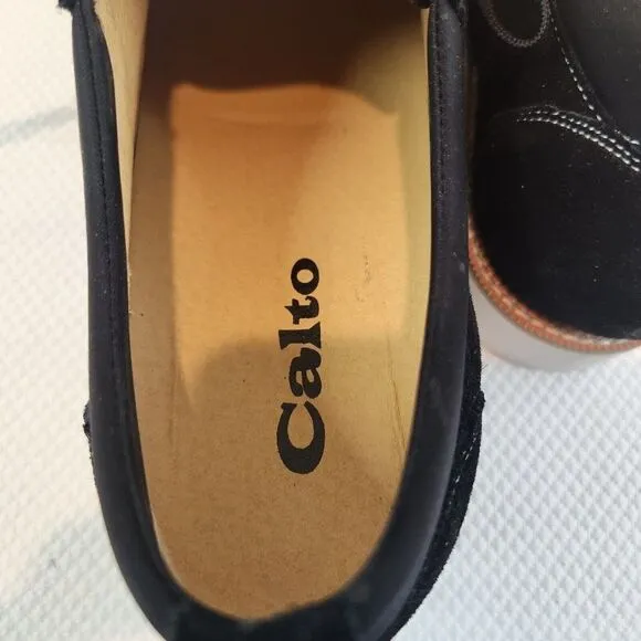 Calto Tall Men Shoes Elevator Height Increase Black Suede Size 12 Adds 2.6&quot;
