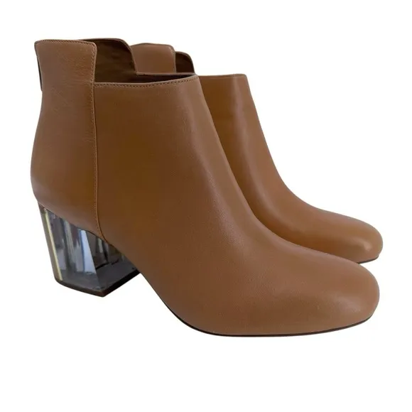 Calvin Klein Boots Womens 8 M Tan Lorah Luxor Ankle Chunky Heel Leather Booties