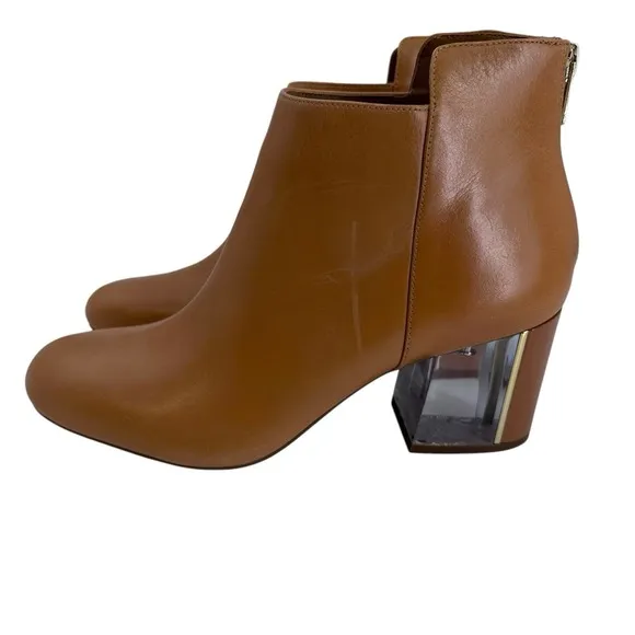 Calvin Klein Boots Womens 8 M Tan Lorah Luxor Ankle Chunky Heel Leather Booties