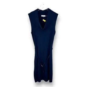 Calvin Klein Cowl Neck Sleeveless Fine Knit Navy Blue Sheath Dress w/Belt Sz M