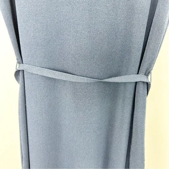 Calvin Klein Cowl Neck Sleeveless Fine Knit Navy Blue Sheath Dress w/Belt Sz M