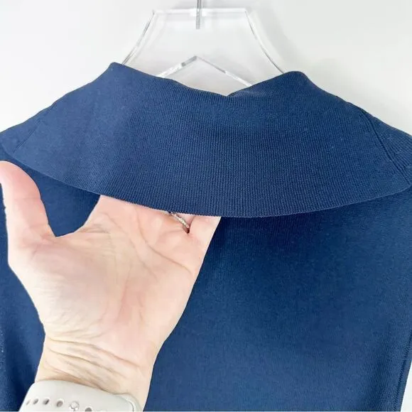 Calvin Klein Cowl Neck Sleeveless Fine Knit Navy Blue Sheath Dress w/Belt Sz M