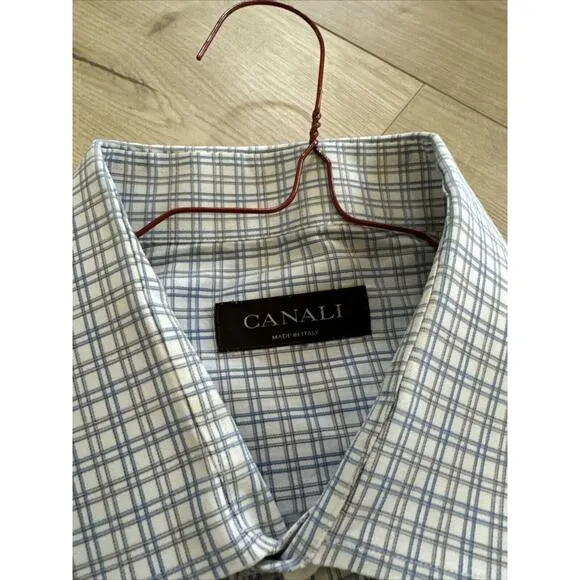 Canali Blue Button Up Long Sleeve Shirt Luxury Italian Dress Large 17.5/44 Neck
