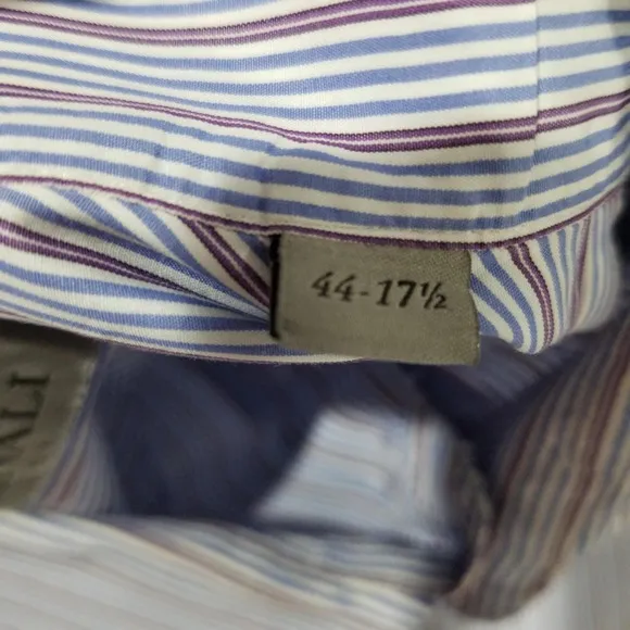 CANALI Mens Shirt 44 17.5 Recent Blue Striped 100% Cotton Luxury Dress $425