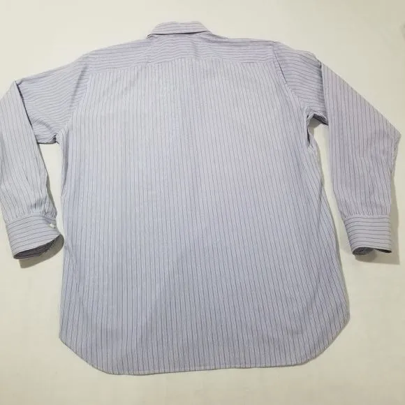 CANALI Mens Shirt 44 17.5 Recent Blue Striped 100% Cotton Luxury Dress $425