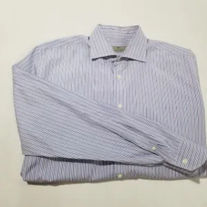 CANALI Mens Shirt 44 17.5 Recent Blue Striped 100% Cotton Luxury Dress $425
