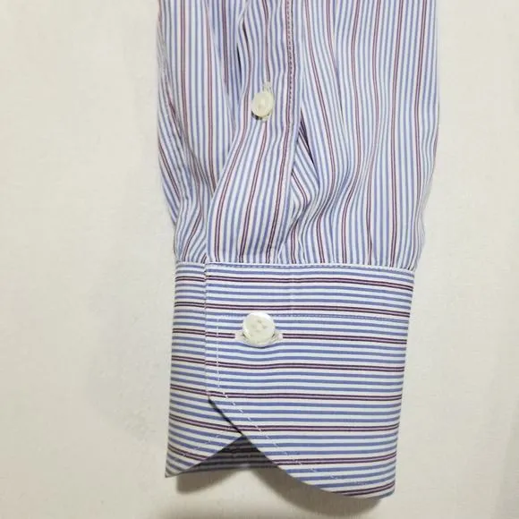 CANALI Mens Shirt 44 17.5 Recent Blue Striped 100% Cotton Luxury Dress $425