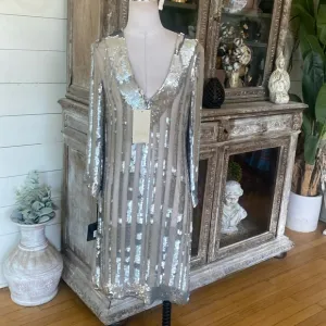 CANDELA STYLEBUG LUXURY SHEER SEQUIN V NECK DRESS EVENING COCKTAIL 8 NEW