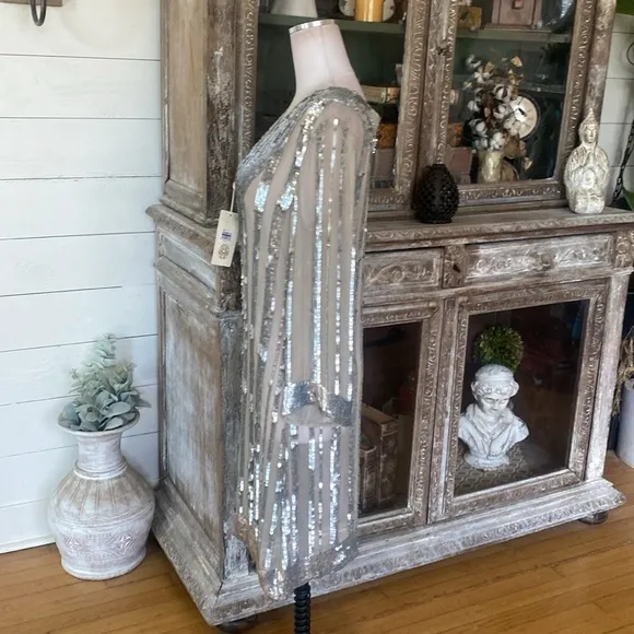CANDELA STYLEBUG LUXURY SHEER SEQUIN V NECK DRESS EVENING COCKTAIL 8 NEW