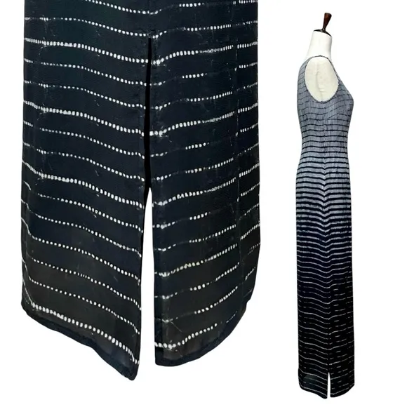 CARACTERE Sleeveless Maxi Dress Black White Stripe Size 6 Minimalist Chic Summer