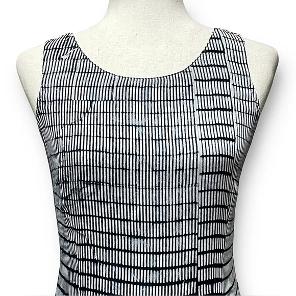CARACTERE Sleeveless Maxi Dress Black White Stripe Size 6 Minimalist Chic Summer