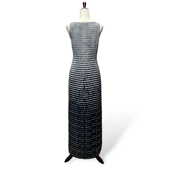 CARACTERE Sleeveless Maxi Dress Black White Stripe Size 6 Minimalist Chic Summer