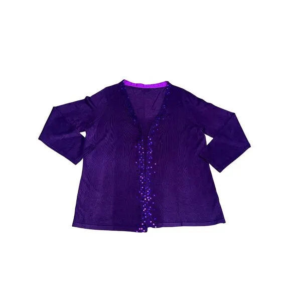 CCC Detailed Purple Sequined Long Sleeve 1990s Vintage Knit Cardigan Size Medium