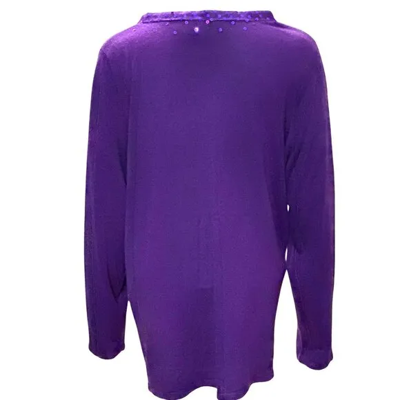 CCC Detailed Purple Sequined Long Sleeve 1990s Vintage Knit Cardigan Size Medium