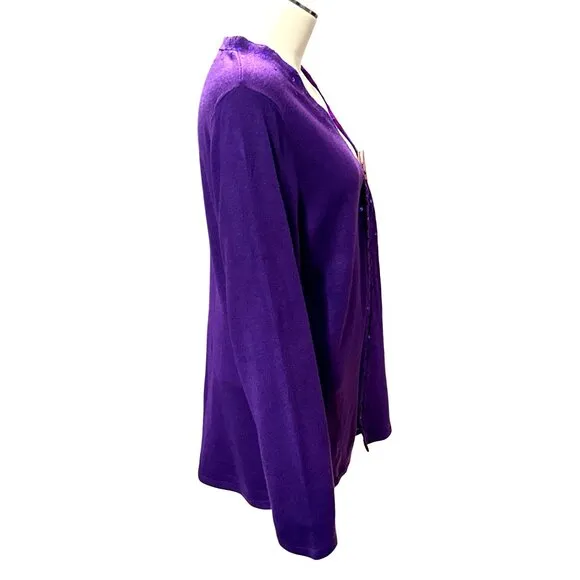 CCC Detailed Purple Sequined Long Sleeve 1990s Vintage Knit Cardigan Size Medium