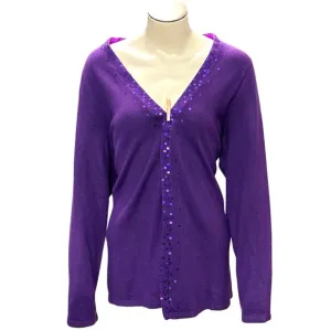 CCC Detailed Purple Sequined Long Sleeve 1990s Vintage Knit Cardigan Size Medium