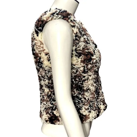 CCC Faux Fur Girls Fluffy Cozy Open Front Brown Black Cream Leopard Plush Vest