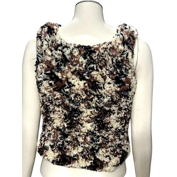 CCC Faux Fur Girls Fluffy Cozy Open Front Brown Black Cream Leopard Plush Vest