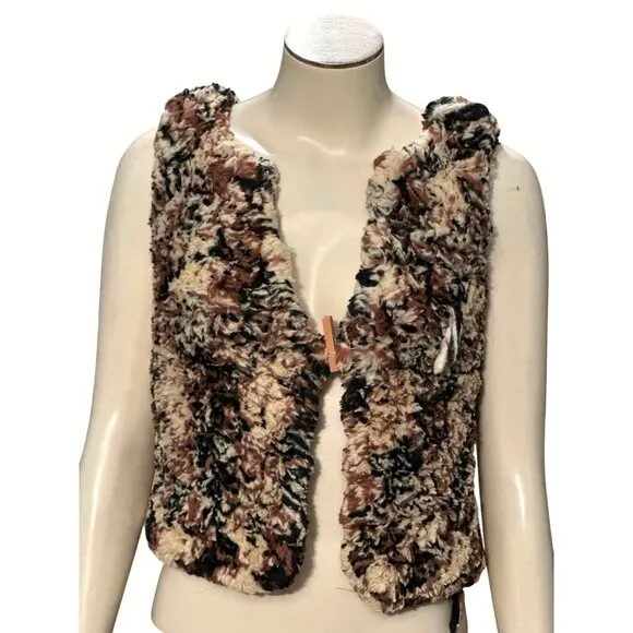 CCC Faux Fur Girls Fluffy Cozy Open Front Brown Black Cream Leopard Plush Vest