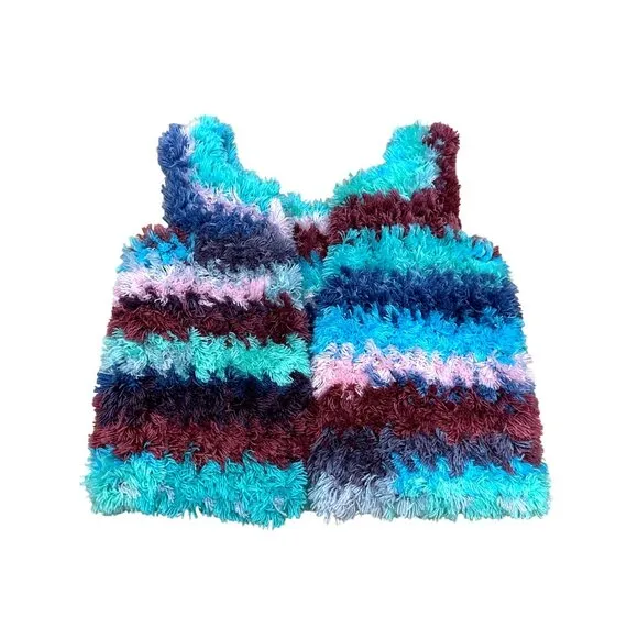 CCC Handmade Fluffy Striped Vest Soft Furry Texture Cozy Sleeveless Unique Color