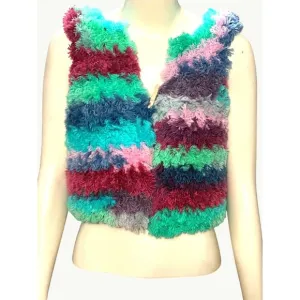 CCC Handmade Fluffy Striped Vest Soft Furry Texture Cozy Sleeveless Unique Color